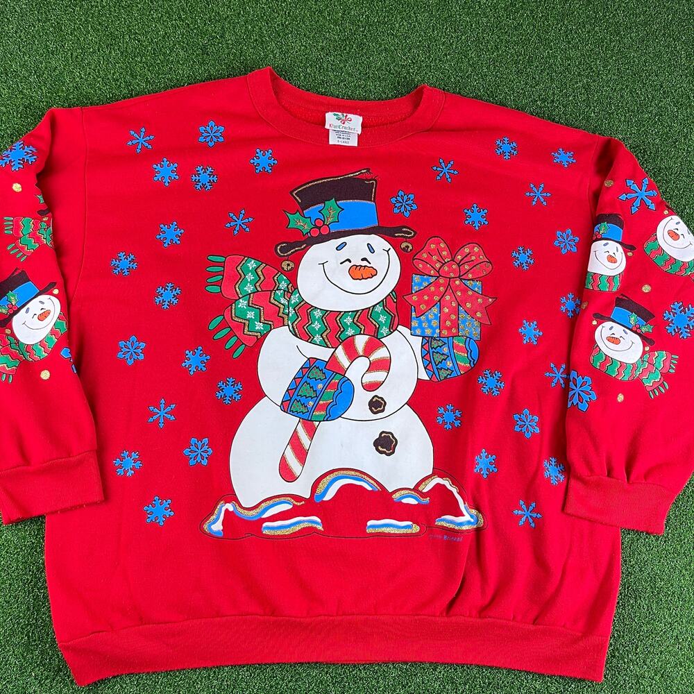 Vintage 1993 Nutcracker Red Snowman Graphic Christmas Sweatshirt Sz XL